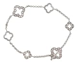 Sterling Silver CZ Clover Station Toggle Bracelet