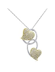 18K Two tone Gold 0.8ct Love Struck Pave Diamond Two Puffy Hearts Pendant
