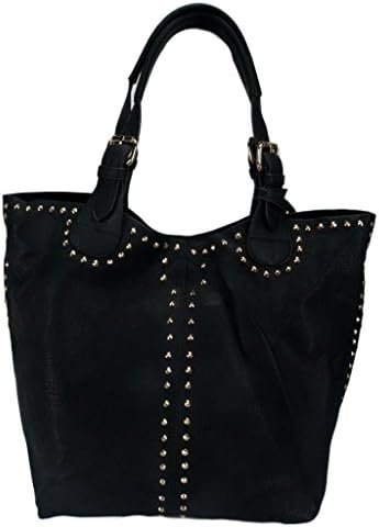 Dudlin 214-4D Nero Studded Black Shopper/Tote Bag