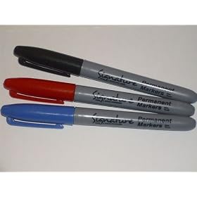 3 x Signature (Sharpie Style) RED, BLACK & BLUE Permanent Markers CD DVD Pens Medium Point