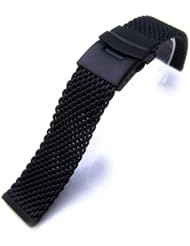 24mm PVD Black Heavy Stainless Steel Mesh Diver Watch Band Bracelet, AB