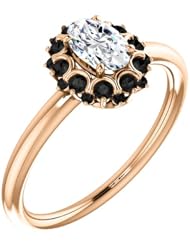 18K Rose Gold Oval Cut White and Black Diamond Flower Inspired Ring -- LIFETIME WARRANTY