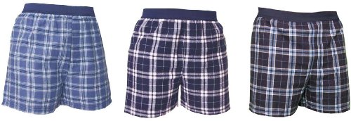 FALSE FLY - 6 Pack Lot Assorted Blues Unisex Flannel Tartan Check Cotton Plaid boxers boxer shorts available in 5 adult sizes exposed waist false fly