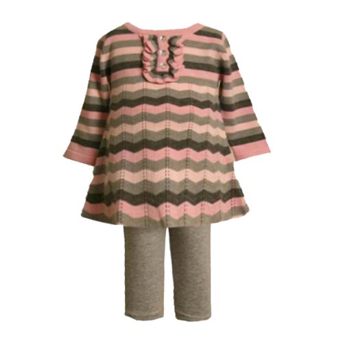 Bonnie Jean Baby 3M-9M 2-Piece PINK GRAY STRIPE FLAMESTITCH SWEATER KNIT Party Dress/Leggings Outfit Set