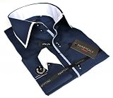 Chemise homme cintrée italienne napoli marine à liseret blanc du S au XXXL
