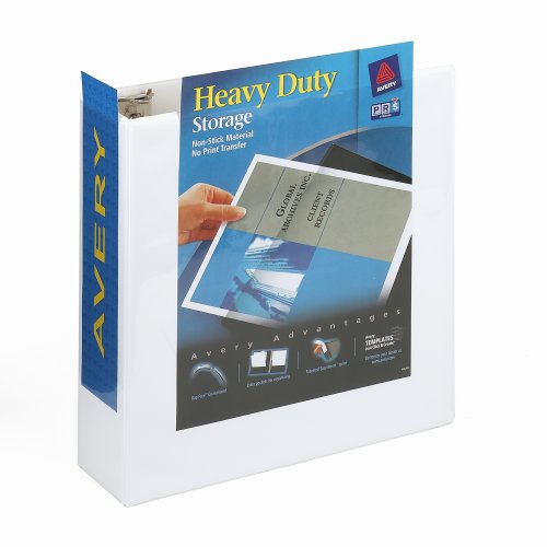 Avery Nonstick Heavy-Duty Locking Round Ring View Binder, 3in Capacity, White 