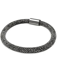 Black Rhodium Plated Sterling Silver Italian Dc Bead Band Bracelet Length 8 " Width 7mm Lock Magnetic