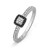 Platinum Plated Sterling Silver Round Diamond Black And White Promise Ring (1/6 CTTW)