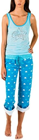 Activewear Apparel Juniors Starry 'Eat Sleep Cheer' Pajama Set (Large, White/Blue)