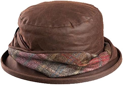 Olney Emma Waterproof Wax Hat with Tweed Trim (Brown)