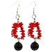 Handmade Red Coral & Black Sardonyx Dangle Earrings With Silver Beads