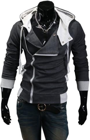 Cottory Men's Oblique Zipper Hoodie Cosplay Costume Top Coat Jacket