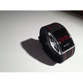 Black Red Strip LED Luxury Day Date Digital Men's Wrist Watch, Sport Watch