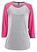 LAT L3530 Ladies Vintage Fine Jersey 3 By 4-Sleeve Baseball T-Shirt - Vintage Heather & VinHotPink, 2XL