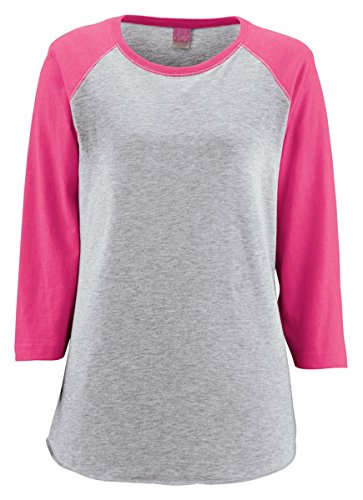 LAT L3530 Ladies Vintage Fine Jersey 3 By 4-Sleeve Baseball T-Shirt - Vintage Heather & VinHotPink, 2XL