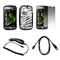 Zebra Stripes Design Soft Silicone Gel Skin Cover Case + Crystal Clear Screen Protector + Rapid Car Charger + USB Data Sync Charge Cable for Samsung Omnia 2 i920