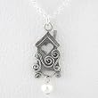 Sterling Silver Bird House Pendant with Heart and Pearl Accents on 16" Necklace, #8810
