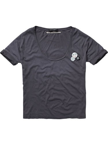 Maison Scotch Damen Top 12210151827 - Garment-dyed new boxy fit tee w/badges,Gr. 42 (Size  Preisvergleich