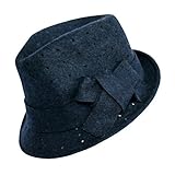 41fTPKIxaeL. SL160  NAVY BLUE DRAMATIC BOW FELT FEDORA HAT