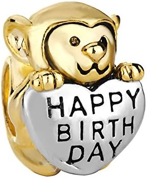 Monkey Love Happy Birthday Charm 22K Golden Plated Beads Sale Cheap Jewelry Fit Pandora Charm Bracelets
