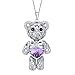 EleQueen Women's Silver-tone Love Heart Bear Pendant Necklace Purple Adorned with Austrian Crystals