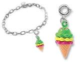 CHARM IT!��� Colorful Ice Cream Cone Charm with Pink Crystals and Silver Linked Bracelet Set (732)
