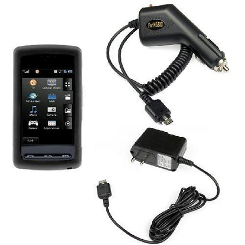 Durable Flexible Soft Black Silicone Skin Case + Rapid Car Charger + Home Travel Charger for AT&T LG Vu CU920 cell Phone