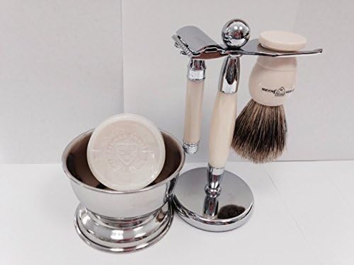 5 Pc Shaving Gift Set Edwin Jagger De87 Safety Razor Chrome Stand, Bowl and Best Badger Brush by Ej