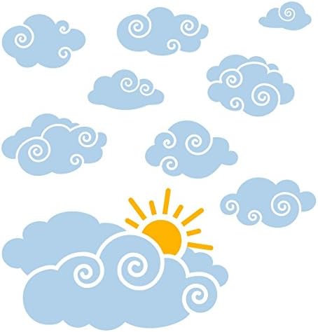 Cloud Decal, Nursery Wall Decal, Whimsy Clouds with Sun Wall Decal Package for Boys Room
