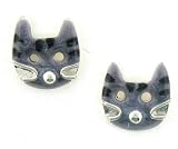 Black & White Cat Face Enamel & Sterling Post Earrings