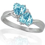 10k White Gold Blue Topaz and Diamond Heart Ring (.02 cttw, I-J Color, I1 Clarity)