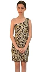 Chiffon/Nylon One Shoulder Sequined Beaded Sheer Mini Dress 