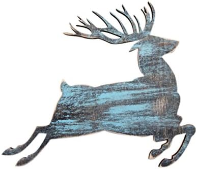 Designocrasy Reindeer Silhouette Sign. Handcrafted Wooden Wall Art, Home Décor, Rustic Blue, 18"
