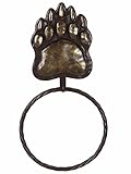 Rustic Bear Paw Tracks Metal Towel Ring - Lodge Decor