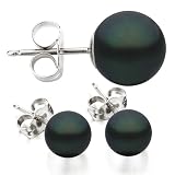 Sterling Silver 6.5-7mm Black Akoya Saltwater Cultured Pearl Stud Earrings AAA Quality