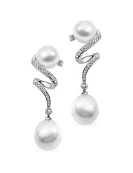 18K Palladium White Gold Paspaley South Sea Cultured Fine Round and Fine Drop Pearl and Diamond Earrings -- LIFETIME WARRANTY