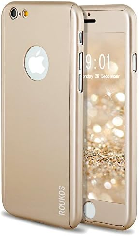 iPhone 6 Case, Arozell [Full-Body Coverage] Ultra-Slim Hard Case with Tempered Glass Screen Protector for iPhone 6S 4.7" 2015 - Champagne