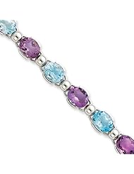 Sterling Silver 7.25inch Amethyst & Blue Topaz Bracelet