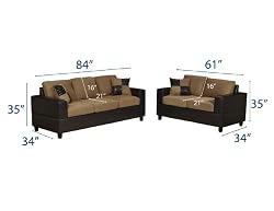Discounted Bobkona Seattle Microfiber Sofa and Loveseat 2-Piece Set in Saddle Color