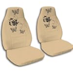 2 Tan "Butterfly" car seat covers for a 2002 Toyota Camry.