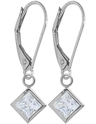 Girls 14K White Gold 1.20 Carat Princess Cut Square 5mm Genuine April White Topaz Leverback Gem Earrings