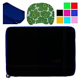 Durable Protective Micro Suede Nubuck Carrying Sleeve Case Cover with Cushioned Interior Bubble Padding and Exterior Accessory Pocket for 13 inch Apple MacBook Pro MC700LL / A MC724LL / A MC516LL / A Laptop Computers + SumacLife TM Wisdom Courage Wristband (Black-Blue)