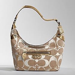 Coach Signature Penelope Shantung Shoulder Hobo Bag 13291 Khaki Gold