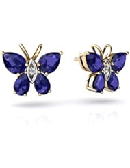 Created Sapphire 14kt Yellow Gold Butterfly Earrings