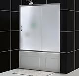 IMAGE OF Infinity Bathtub Door with Qwall Backwall Bathtub Door: Frosted Glass, Hardware Finish: Brushed Nickel