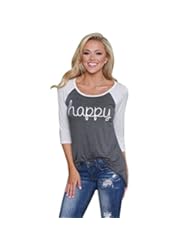Apparel: EFINNY Womens 3/4 Sleeve Crew Neck Blouse Loose Tee Shirt Tops Letter Print Tee