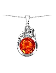 Original Star K (tm) Loving Mother And Father With Child Family Pendant With Round 10mm Simulated Mexican Fire Opal in .925 Sterling Silver