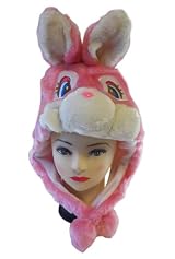 Plush Pink Rabbit Animal Hat - Rabbit Hat with Ear Flaps and Poms