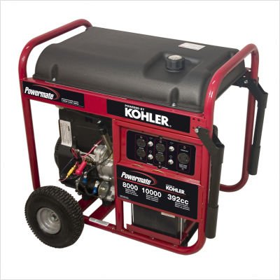 Powermate PM0418000 8,000 Running Watt 15 HP OHV Kohler Gas Powered Portable Generator With Electric Start