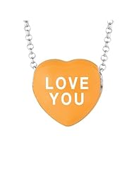 Sterling Silver 14mm Orange enamel Sweethearts LOVE YOU Heart Pendant
